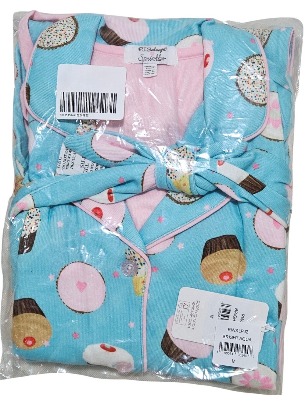 PJ Salvage Pajama Set Sprinkles Cupcake Dessert Bright Aqua Top/Pants/Headband🧁